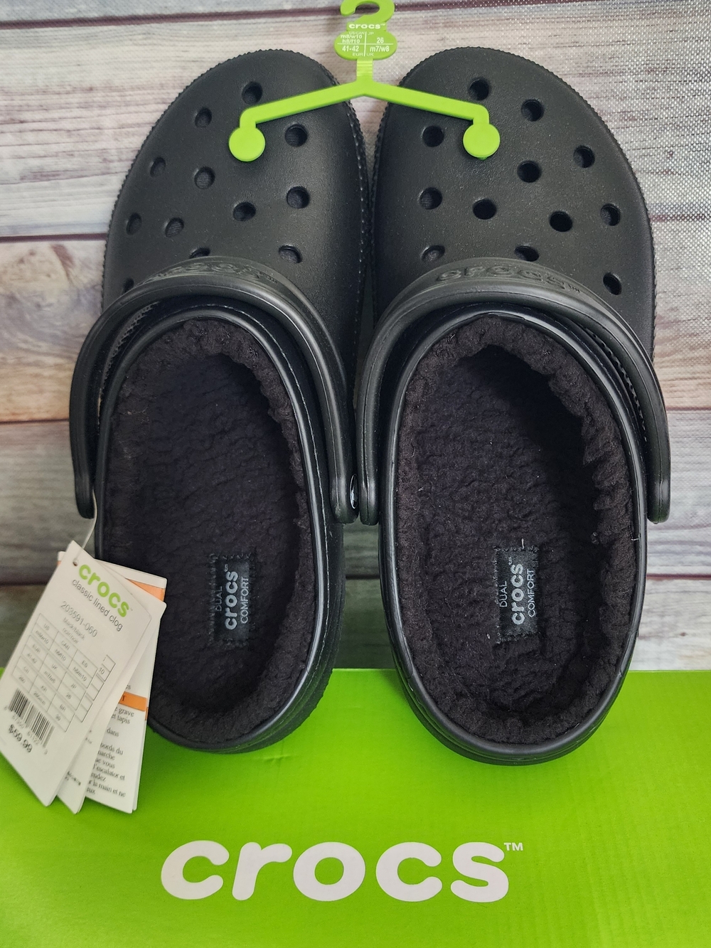 Crocs Black Fuzz Lined Clogs Unisex Men's 8 Women's 10